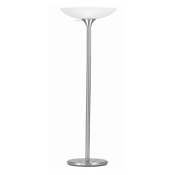 benzara 3 Way Torchiere Floor Lamp with Frosted Glass shade and Stable Base White - BM223598