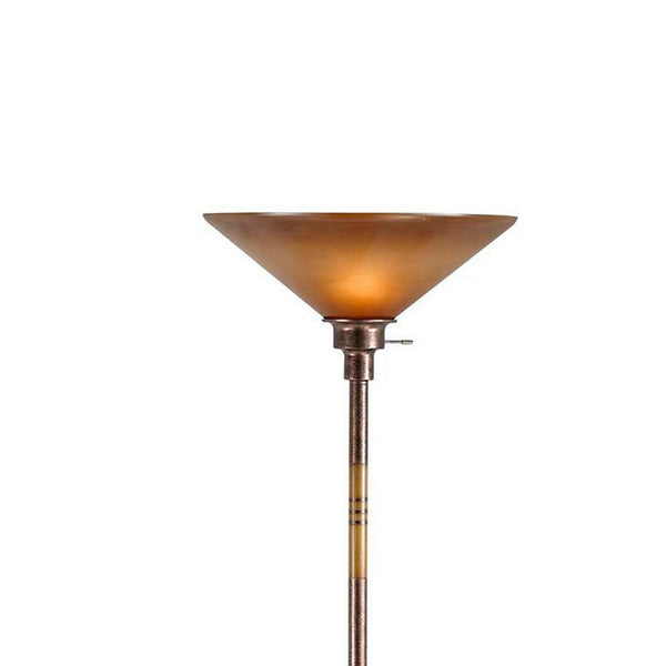 Benzara 3 Way Torchiere Floor Lamp With Frosted Glass Shade And Stable Base Bronze - BM220832