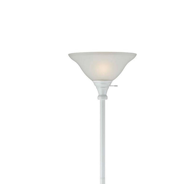 Benzara 3 Way Torchiere Floor Lamp With Frosted Glass Shade And Stable Base White - BM220817
