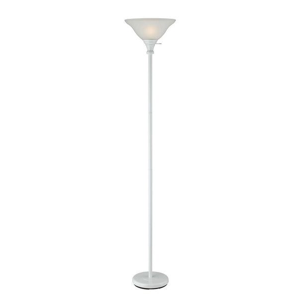 benzara 3 Way Torchiere Floor Lamp with Frosted Glass shade and Stable Base White - BM220817