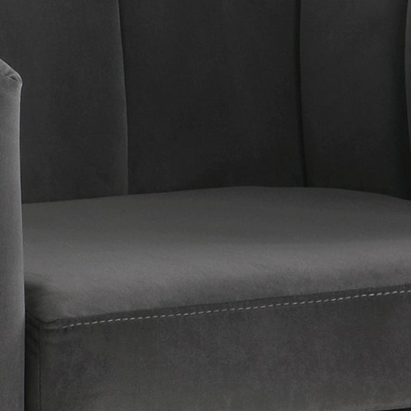 Benzara 30 Inch Barrel Foam Accent Chair Brushed Gold Floating Base Gray Velvet - BM296117