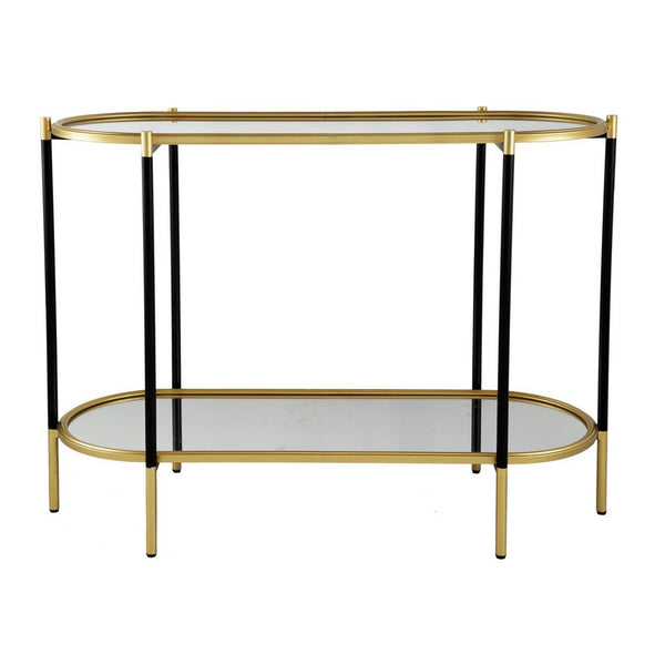 benzara 30 Inch Console Sideboard Table Oblong Mirrored Top Black Gold - BM285113