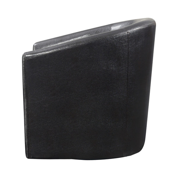 Benzara 30 Inch Swivel Accent Chair Barrel Back Sloped Arms Brown Faux Leather - BM296073