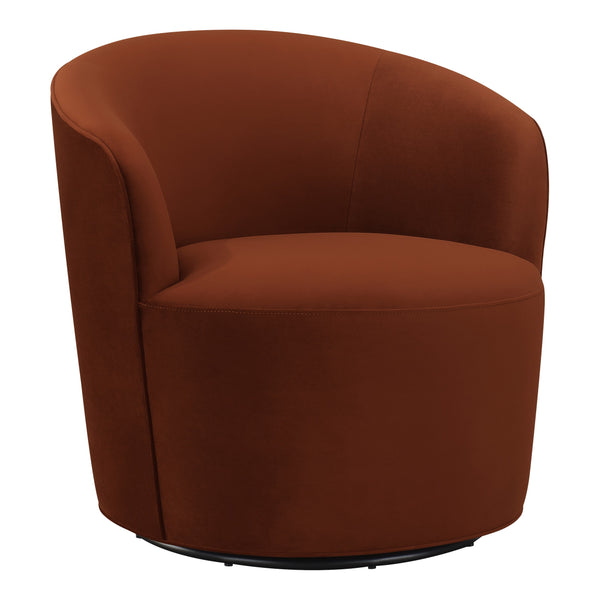 Benzara 30 Inch Swivel Accent Chair Padded Barrel Style Burnished Orange Velvet - BM294138