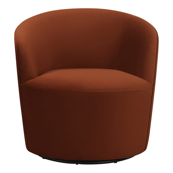 Benzara 30 Inch Swivel Accent Chair Padded Barrel Style Burnished Orange Velvet - BM294138