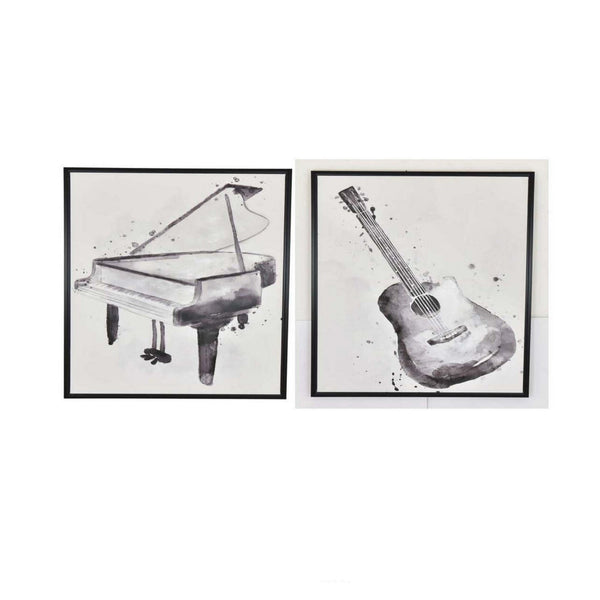 Benzara 30 X 40 Framed Wall Art Painting Set Of 2 Guitar And Piano Black White - BM315650