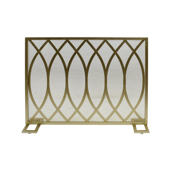 Benzara 30x40 Fireplace Screen Overlapping Round Lens Design Gold Iron -BM325084