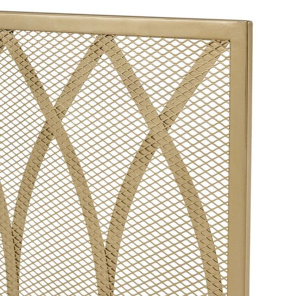 Benzara 30x40 Fireplace Screen Overlapping Round Lens Design Gold Iron -BM325084
