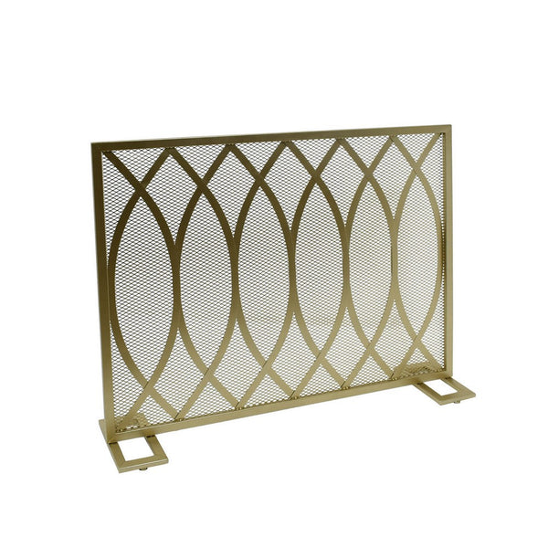 benzara 30x40 Fireplace Screen Overlapping Round Lens Design Gold Iron -BM325084