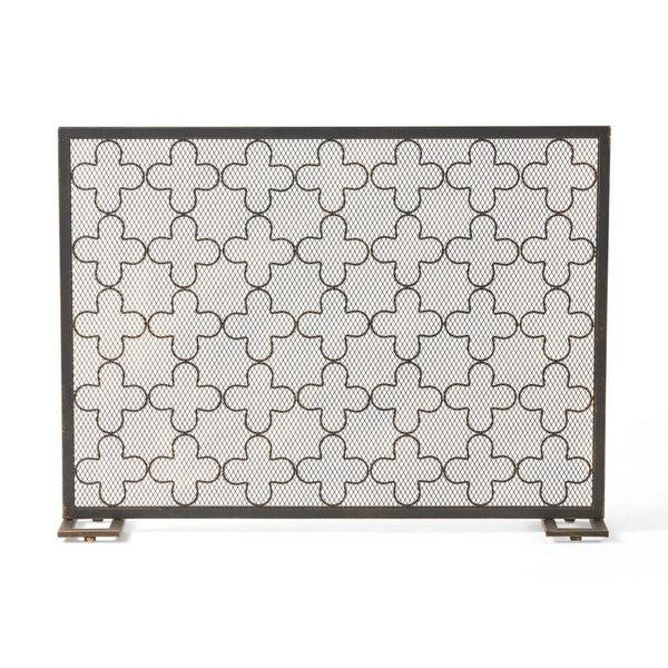 Benzara 30x41 Fireplace Screen Classic Clover Trellis Black Gold Iron -BM325087