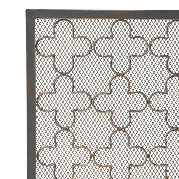 Benzara 30x41 Fireplace Screen Classic Clover Trellis Black Gold Iron -BM325087