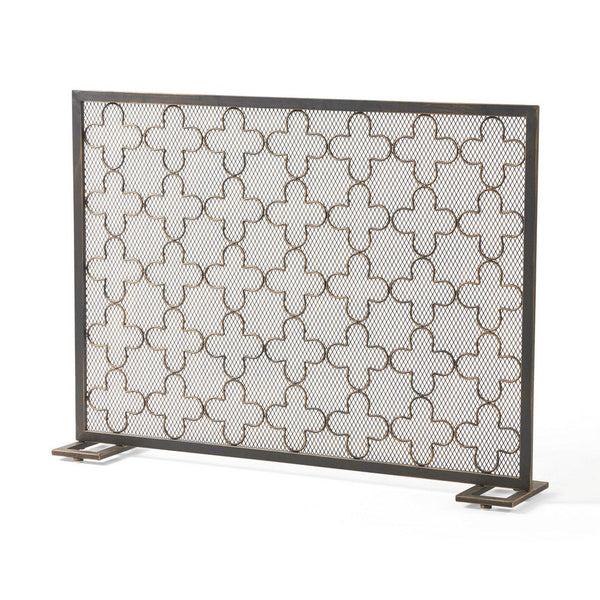 benzara 30x41 Fireplace Screen Classic Clover Trellis Black Gold Iron -BM325087