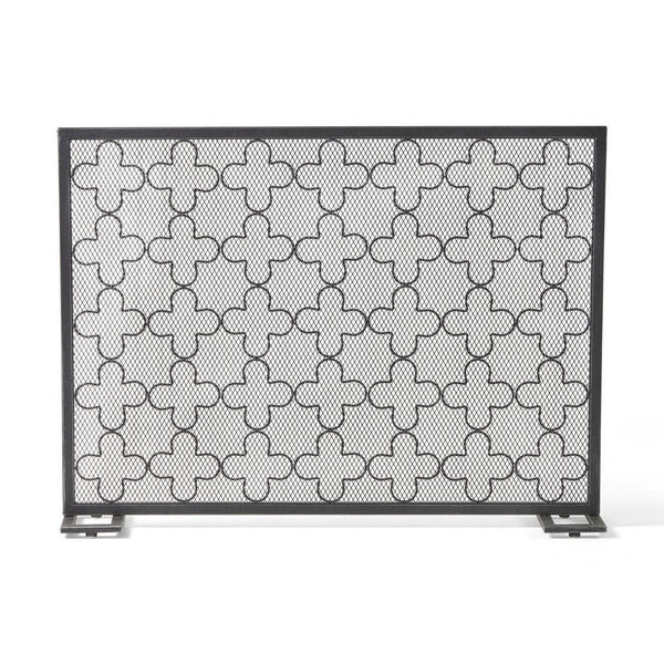 Benzara 30x41 Fireplace Screen Classic Clover Trellis Pattern Black Iron -BM325086