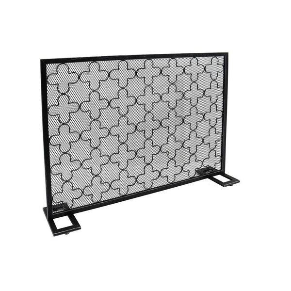 Benzara 30x41 Fireplace Screen Classic Clover Trellis Pattern Black Iron -BM325086