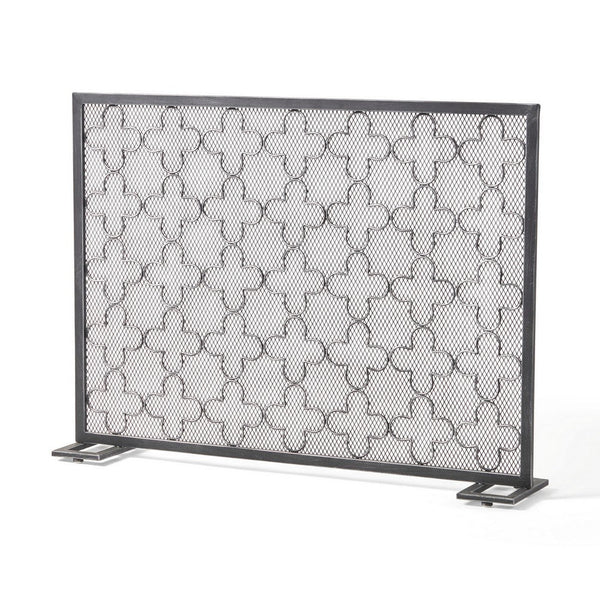 benzara 30x41 Fireplace Screen Classic Clover Trellis Pattern Black Iron -BM325086