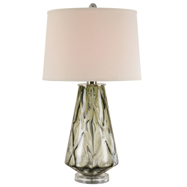Benzara 31 Inch Accent Table Lamp With White Drum Shade Rippled Gray Glass Base - BM315443