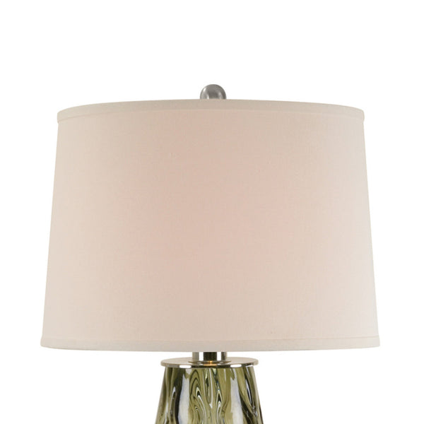 Benzara 31 Inch Accent Table Lamp With White Drum Shade Rippled Gray Glass Base - BM315443