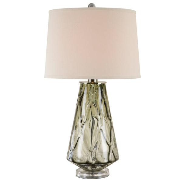 benzara 31 Inch Accent Table Lamp with White Drum Shade Rippled Gray Glass Base - BM315443