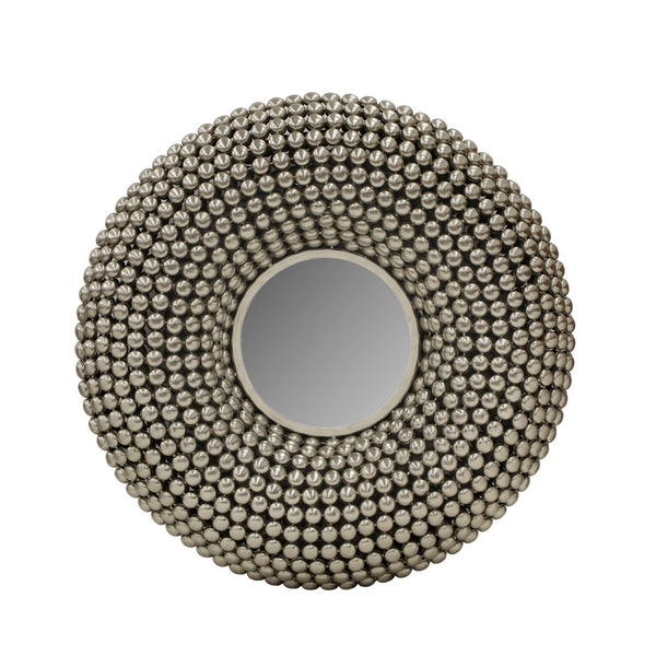benzara 31 Inch Metal Wall Decor with Mirror and Studded Nail Accents Silver - BM221137