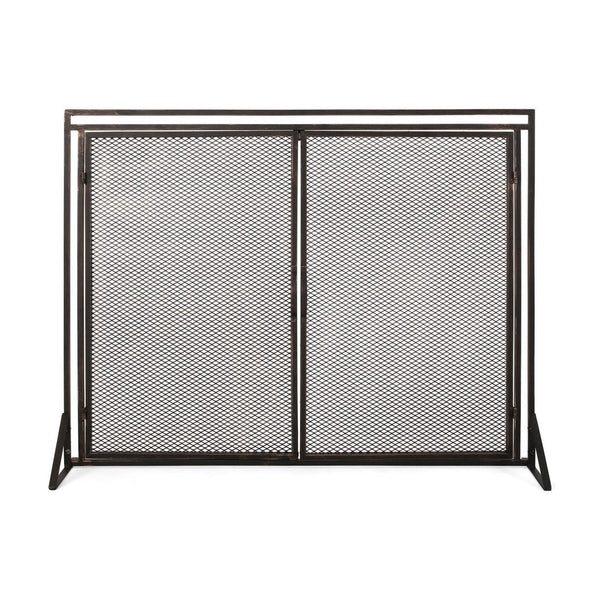 Benzara 31x40 Fireplace Screen 2 Door Diamond Mesh Design Black Bronze Iron -BM325082
