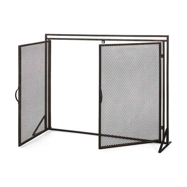 Benzara 31x40 Fireplace Screen 2 Door Diamond Mesh Design Black Bronze Iron -BM325082