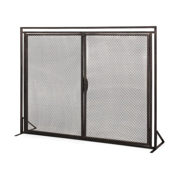 Benzara 31x40 Fireplace Screen 2 Door Diamond Mesh Design Black Bronze Iron -BM325082