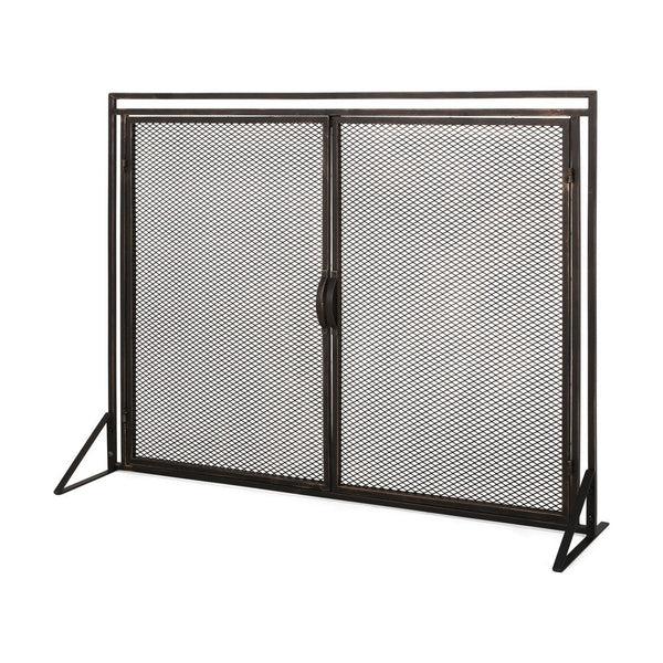 benzara 31x40 Fireplace Screen 2 Door Diamond Mesh Design Black Bronze Iron -BM325082