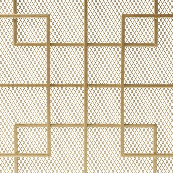 Benzara 31x41 Fireplace Screen Overlapping Square Design Classic Gold Iron -BM325083
