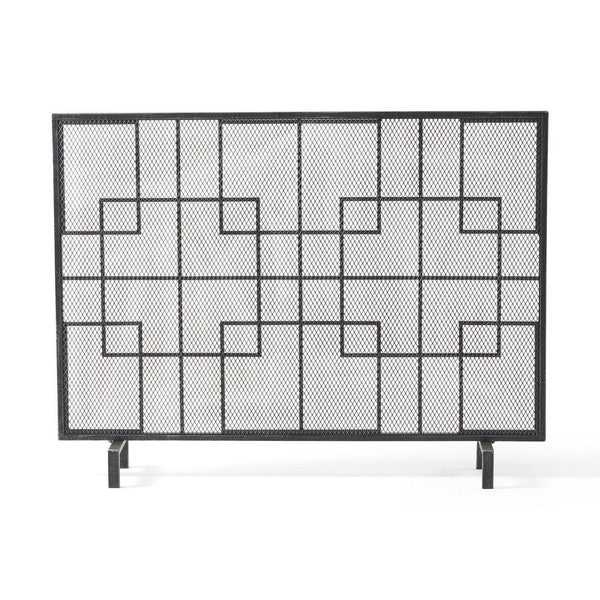 Benzara 31x41 Fireplace Screen With Mesh Contemporary Design Black Silver -BM325079