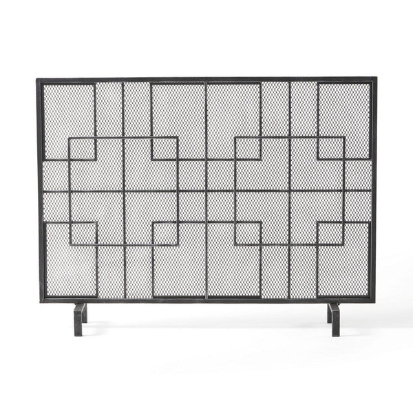 Benzara 31x41 Fireplace Screen With Mesh Contemporary Design Black Silver -BM325079