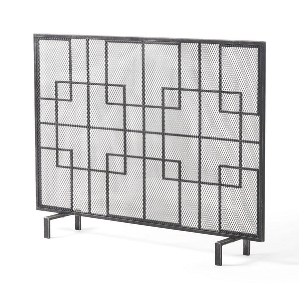 benzara 31x41 Fireplace Screen with Mesh Contemporary Design Black Silver -BM325079