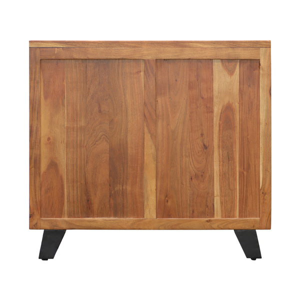 Benzara 32 Inch 2 Door Rustic Wood Accent Sideboard Storage Cabinet With Engraved Circular Spiral Design Brown - UPT-230847