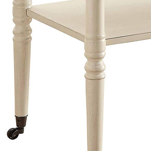 Benzara 32 Inch 2 Tier Wooden Tray Table With Casters Antique White - BM157309