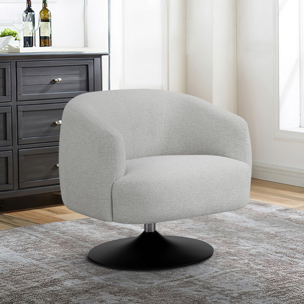 benzara 32 Inch Barrel Foam Accent Chair Swivel Pedestal Base Beige Boucle Fabric - BM296075
