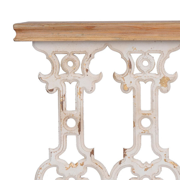 Benzara 32 Inch Console Table Fir Wood Traditional Scrollwork Antique White - BM285142