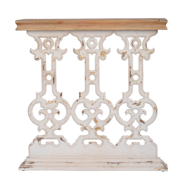 benzara 32 Inch Console Table Fir Wood Traditional Scrollwork Antique White - BM285142