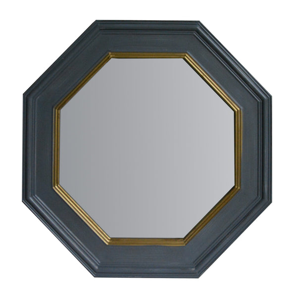 Benzara 32 Inch Octagonal Shape Wooden Floating Frame Flat Wall Mirror Gray - UPT-226280