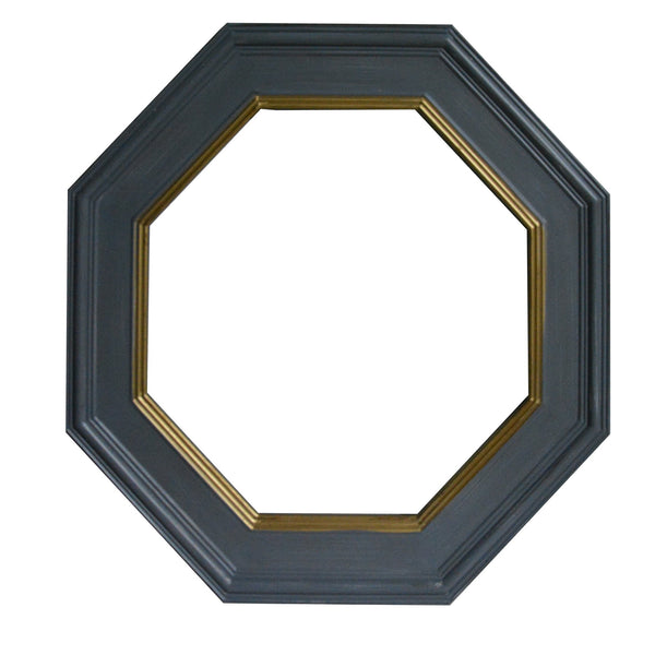 Benzara 32 Inch Octagonal Shape Wooden Floating Frame Flat Wall Mirror Gray - UPT-226280