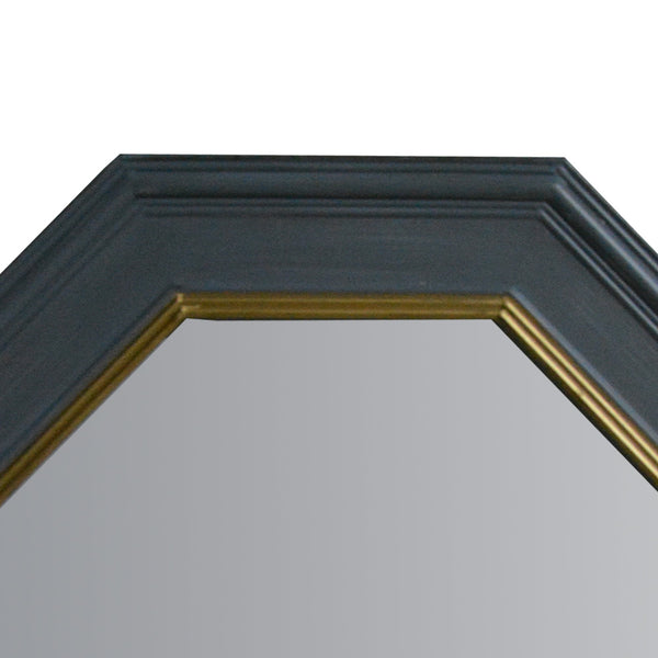 Benzara 32 Inch Octagonal Shape Wooden Floating Frame Flat Wall Mirror Gray - UPT-226280