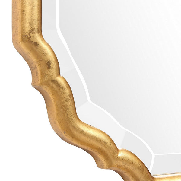 Benzara 32 Inches Curved Design Wooden Vanity Mirror Gold - BM239363
