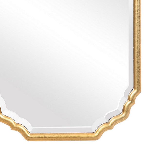 Benzara 32 Inches Curved Design Wooden Vanity Mirror Gold - BM239363