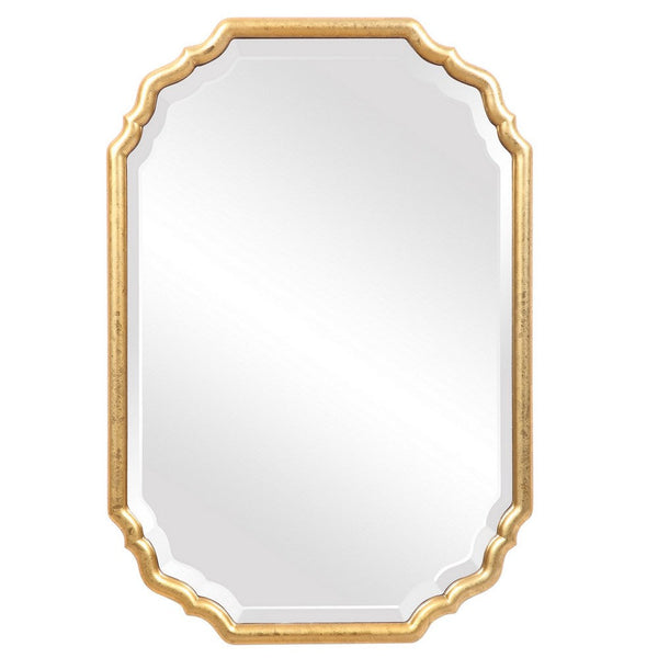 benzara 32 Inches Curved Design Wooden Vanity Mirror Gold - BM239363