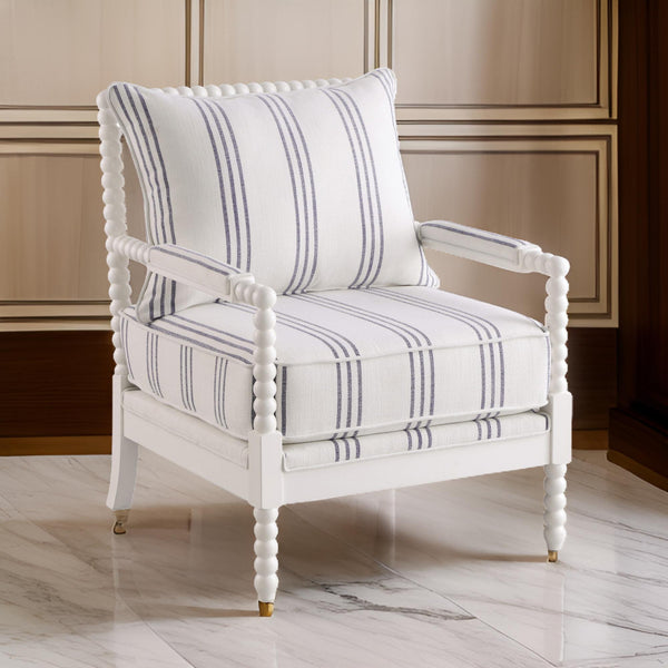 benzara 34 Inch Accent Chair Reversible Pillow Backrest Fabric White Navy - BM280596