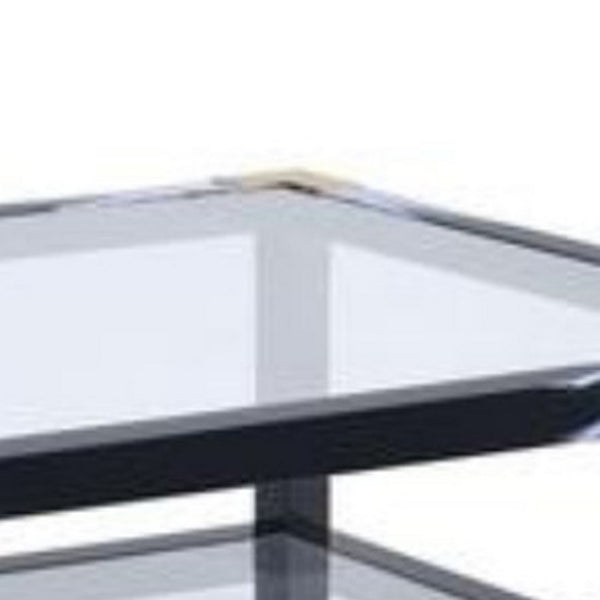 Benzara 34 Inch Glass Top Rectangular Metal Coffee Table Black - BM186275