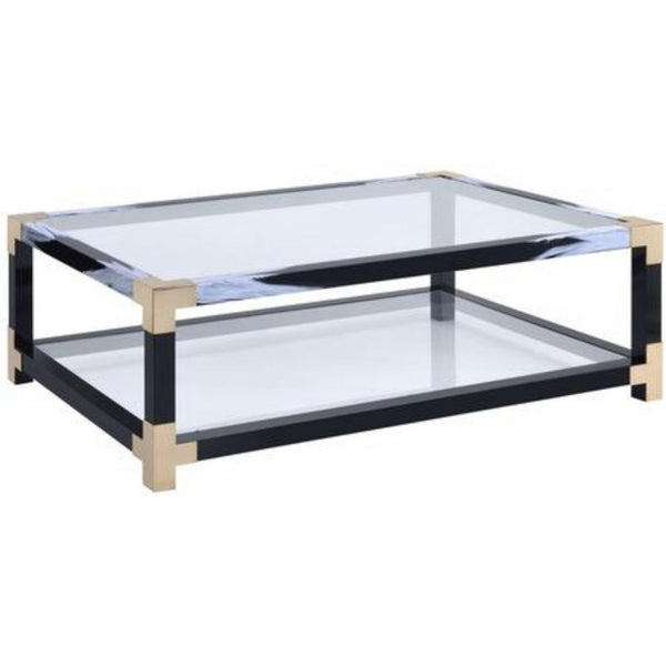 benzara 34 Inch Glass Top Rectangular Metal Coffee Table Black - BM186275