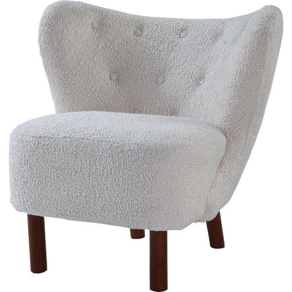 benzara 34 Inch Modern Tufted Wingback Accent Chair Teddy Sherpa Fabric White - BM273226
