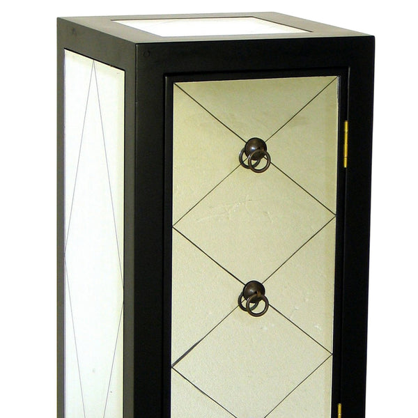 Benzara 34 Inch Wood And Mirror Storage Chest With 1 Door Black - BM229409