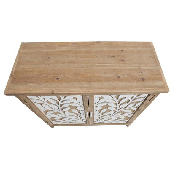 Benzara 34 Inch Wood Console Buffet Cabinet Sideboard Table With Mirror Motifs - UPT-250433