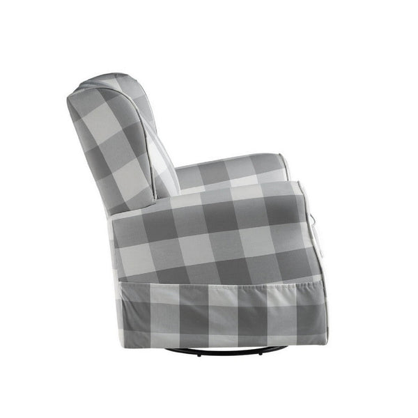 Benzara 35 Inch Accent Swivel Chair Glider Checkered Fabric Light Gray - BM279086