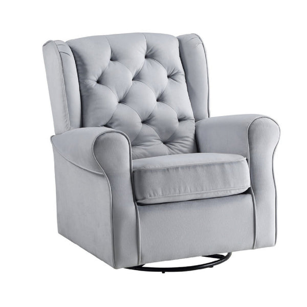 Benzara 35 Inch Accent Swivel Chair Glider Tufted Back Gray - BM279090